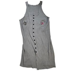 Blue Fish Dress Women Size 1 Button Down Dress Painted Lagenlook Patchwork